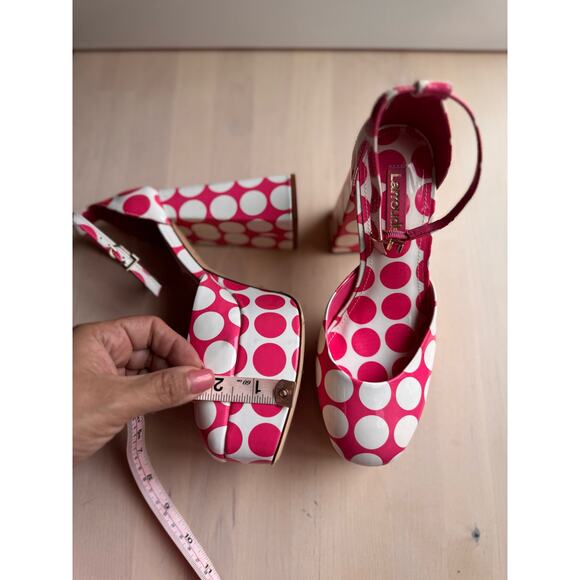 Larroudé Ari Polka Dot Patent Leather Ankle-Strap Platform Pumps size 5.5 - Picture 7 of 10